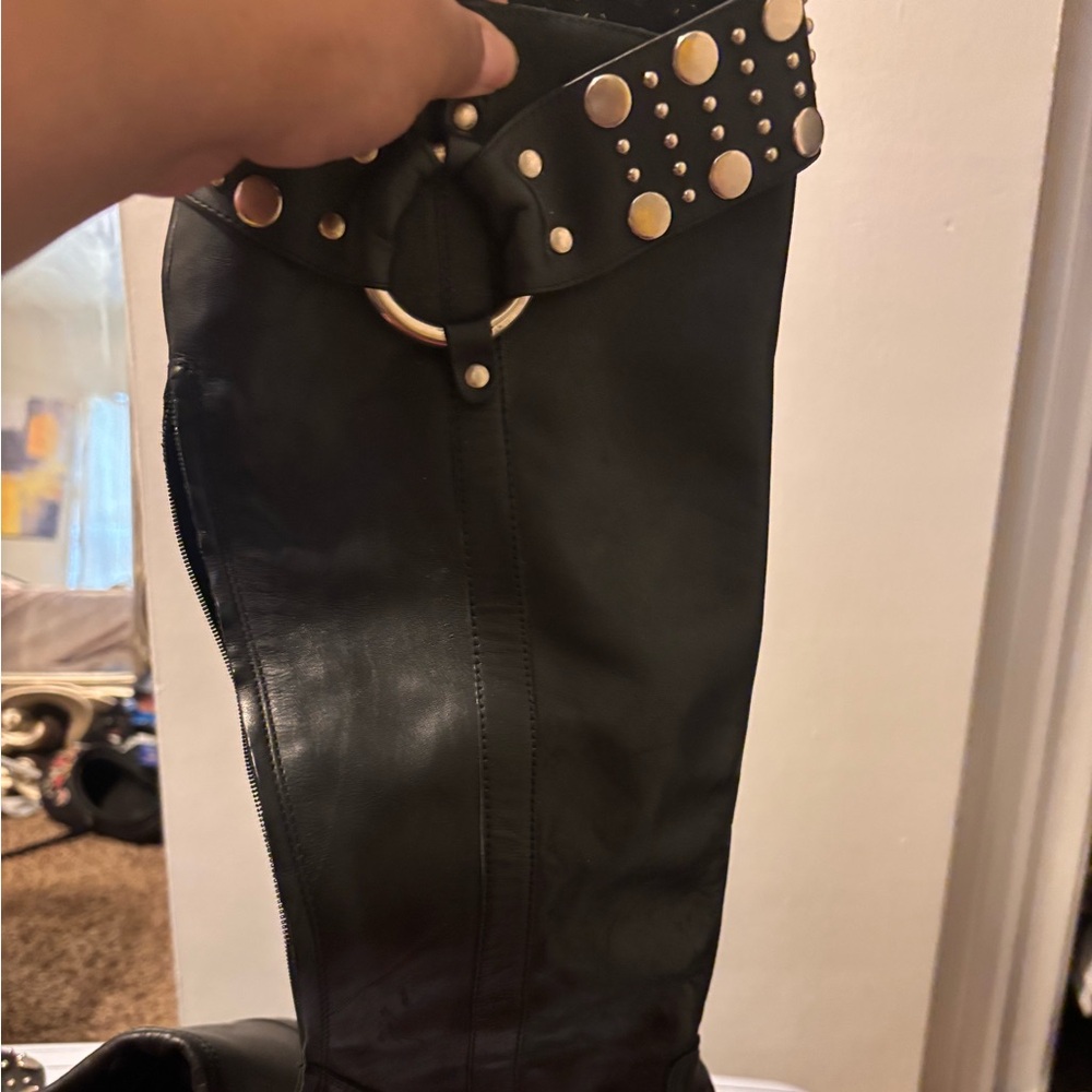 Studded real Black Leather Women's Boots